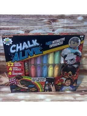 Ryan’s World Chalk Alive 12-Pack Washable Chalk Set with 4 Stencils -